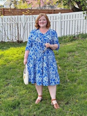 Ulla Popken Blue Leaf Print Paisley Dress